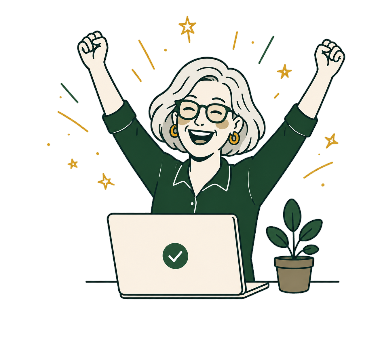 Celebrating business owner ready to begin her professional website