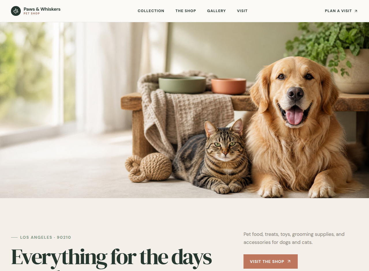 Preview of Paws & Whiskers Pet Shop Demo